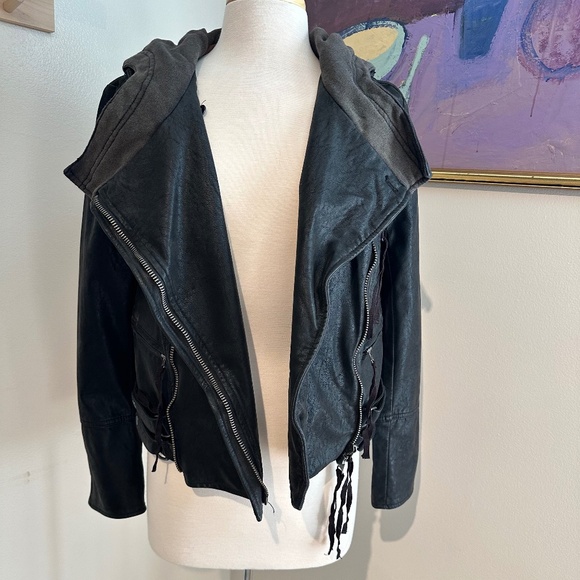 Free People Vegan Leather Jacket with Hood Sz S - Picture 4 of 9